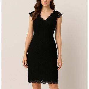 Acevog Black Lace Sheath Dress Cap Sleeve‎ Size L